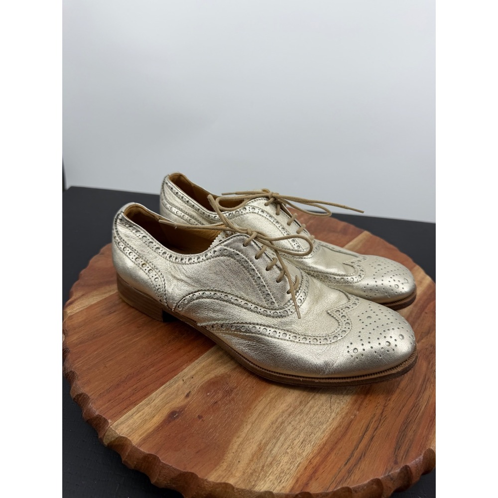 Gravati Wingtip Oxford Shoes Women 6 M Champagne Gold Leather Brogue Italy 4376